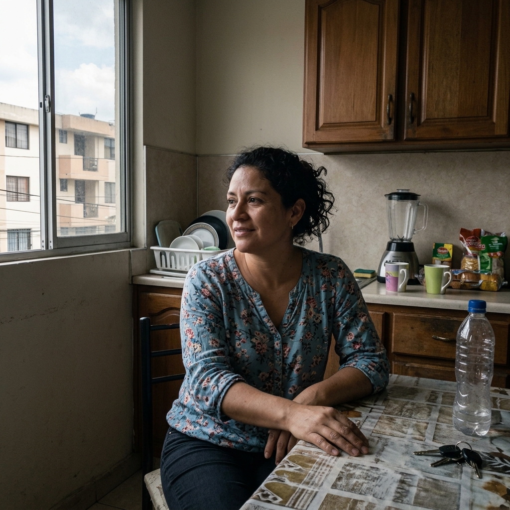 Portrait of a young Ecuadorian mother, authentic natural look